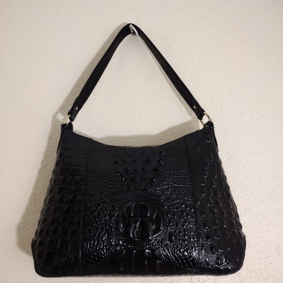 Brahmin Weslynn Black Crocodile-Embossed Shoulder Bag - Picture 9 of 16